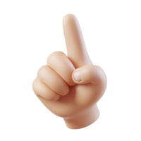 3d cartoon hand icon with upward pointing raised index finger, isolated on transparent background, signaling communication and highlighting key information png