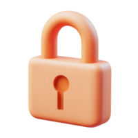 3d icon bright orange padlock securing digital symbolizing data protection with clean transparent background isolated png