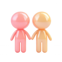 3d icon two stylized characters, one pink and one orange, stand side by side, background hands, against a transparent holding png