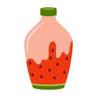Assorted juice and bubble tea bottles with fruits and straw. Summer cool drinks. vector