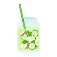 Colorful refreshing drinks with fruit and ice in different glasses. Summer cold drinks. vector