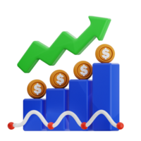 Growth chart with coins and trend arrow png