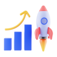 Startup growth, business graph. Rocket launch 3d illustration. 3d render icon isolated. png