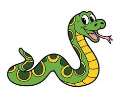 Cute Cartoon Snake with Green and Yellow Pattern Smiling cartoon snake patterned body snake cartoon cute animal reptile green yellow pattern drawing illustration vector