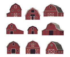 Collection of Various Red Barns with Gable and Gambrel Roofs Nine different red barn illustrations various styles barn red barn farmhouse farm buildings vector
