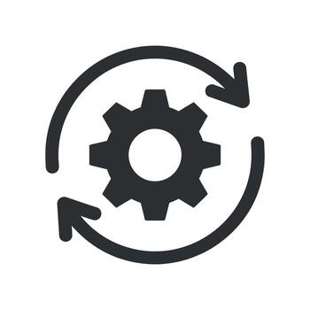 Recurring Gear Icon Representing Continuous Process or Update simple gear icon enclosed circular loop with arrows signifying continuous process update gear icon process vector