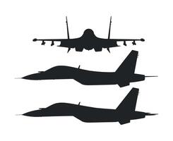 Three Different Views of a Fighter Jet Silhouette Black silhouettes fighter jet three different views top side and profile fighter jet military aircraft vector