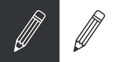 Simple black and white pencil icon on contrasting backgrounds simple line art displayed both dark gray background line art drawing writing education school vector