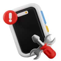 Smartphone showing error notification with maintenance tools png