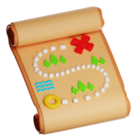 3d treasure map showing path through forest and water to destination png
