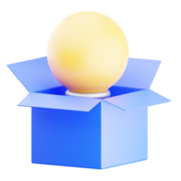 Think out of the box, creativity illustration concept. bulb and box 3d render icon. idea and innovation. png