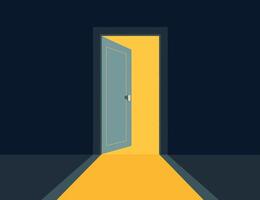 A Simple Illustration of an Open Door Leading to a Bright Yellow Space stylized image open door revealing bright yellow space Dark colors vector