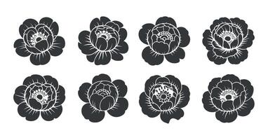Collection of stylized black and white floral designs of various flowers Nine symmetrical silhouettes background flower silhouette graphic design illustration pattern art vector