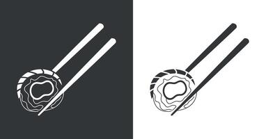 Sushi Roll with Chopsticks Graphic Design in Black and White vector