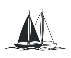 Two Sailboats on the Water Simple Black and White Illustration vector