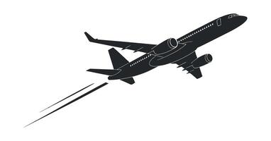 Simple Black and White Illustration of a Commercial Jet Airplane in Flight with Contrails Silhouette jet airplane the process flying contrails airplane jet vector