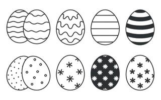 Collection of six simple black and white Easter egg designs Six outlined with various patterns easter easter design patterns coloring page illustration graphic vector