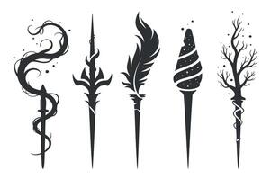 Four Stylized Fantasy Weapons or Magical Objects vector