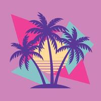 Retro Sunset Palm Trees Graphic Design in Vibrant Colors vector