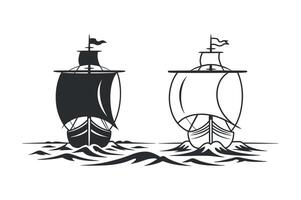 Two Vintage Style Ships Sailing on the Ocean vector