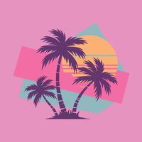 Retro Sunset Palm Trees Graphic Design in Pastel Colors vector