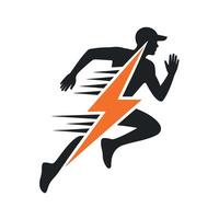 Fast Running Person with Lightning Bolt Graphic Design Silhouette person running lightning bolt running silhouette person lightning bolt fast speed energy power logo vector