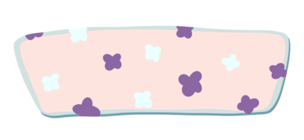 a single rounded rectangular graphic element, designed with a soft pink background and scattered light blue and purple quatrefoil shapes. png