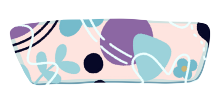 The design incorporates various organic shapes, including soft purple and blue blobs, along with delicate white and black swirling lines. png
