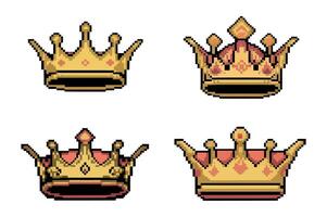 Four Pixel Art Crowns in Gold and Red vector