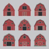 Collection of Colorful Red Barn Illustrations in Various Styles Nine different red barn designs featuring various roof styles and window arrangements barn red vector