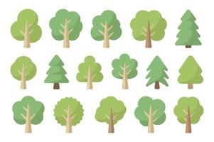 Collection of Flat Design Tree Icons in Various Shapes and Sizes vector
