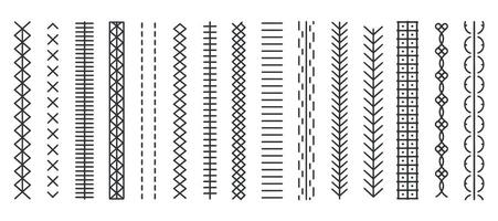 Collection of decorative sewing machine stitch patterns for design elements vector