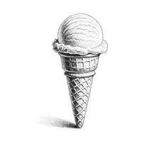 Soft serve ice cream cone illustration in retro black and white halftone newspaper print graphic style vector