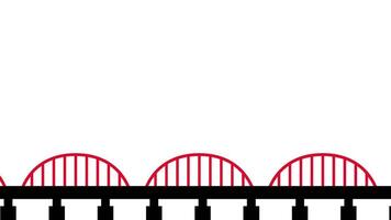 A repeating sequence of red arched bridges emphasizes symmetry, rhythm, and design continuity across a clean white background video