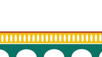 A vintage-style bridge with golden arches and green pillar supports adds playful contrast and nostalgic charm in an artistic format video