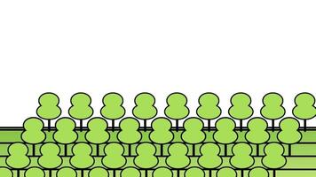 A green forest stands in front of a cityscape backdrop, symbolizing population density and trees life gathering video