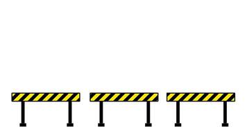 A row of black and yellow striped road barriers placed sequentially on a plain background to indicate multiple checkpoints or blockades video