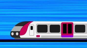 A sleek front-facing train is set against horizontal motion lines, expressing a powerful sense of movement and forward transport momentum video