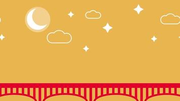 A red bridge stands under the warm hues of a setting sun and moon in a scenic minimalist landscape evoking calm and evening serenity video