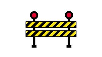 A construction-style road barrier with red warning lights positioned on a white background, indicating restricted access due to development work video