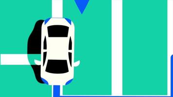 A vehicle shown on a map stops at a red location pin, symbolizing the completion of navigation or reaching the desired endpoint successfully video