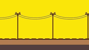 A graphic concept of poles and power lines forming a bridge suggests modern infrastructure and electrical connectivity in urban planning video