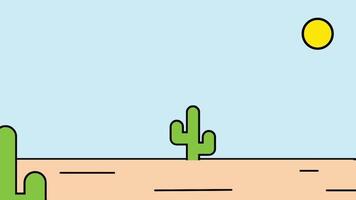 A screen moves through a minimalist desert landscape, surrounded by cacti and sunlight, showing travel in arid regions video