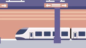 A high-speed bullet train arrives at a station platform, showcasing motion, efficiency, and modern transport design in a clean illustration video