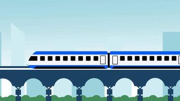 A blue high-speed train crosses a white arched bridge with steady movement and precision, blending engineering and travel elegance video