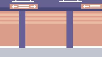 A bold pink-and-blue subway platform structure showcases stylized station design, focusing on entrances, signage, and clean layout video
