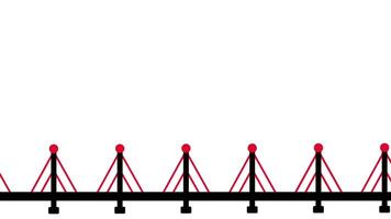 A futuristic red suspension bridge with sharp angled towers and linear symmetry offers a bold abstract take on structural elegance video
