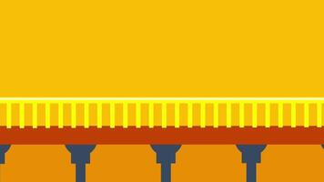A stylized bridge in golden tones arches across a sunset scene, combining bold architectural structure with vivid warm design elements video