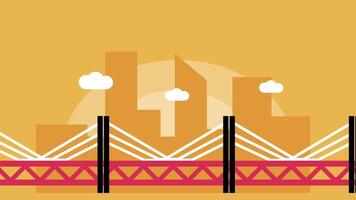 Stylized bridge with poles and glowing elements over abstract shapes conveys futuristic urban design with vibrant city energy video