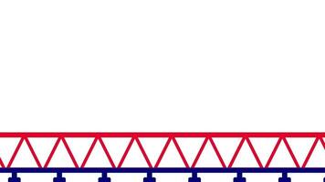 Red triangular trusses form a geometric bridge design with a strong visual pattern, emphasizing structural precision and modern engineering video